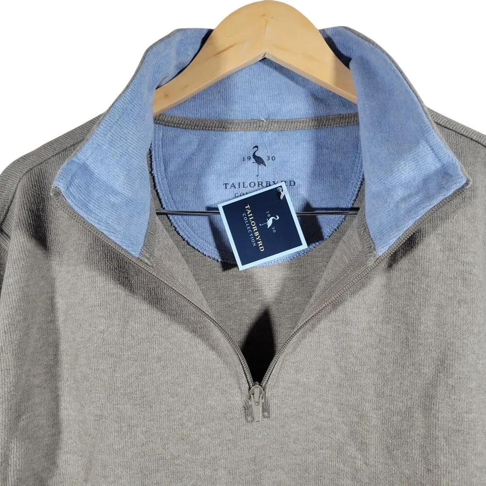 TailorByrd Men's Large‎ Gray 100% Cotton 1/4 Zip Pullover Sweater - Picture 4 of 11